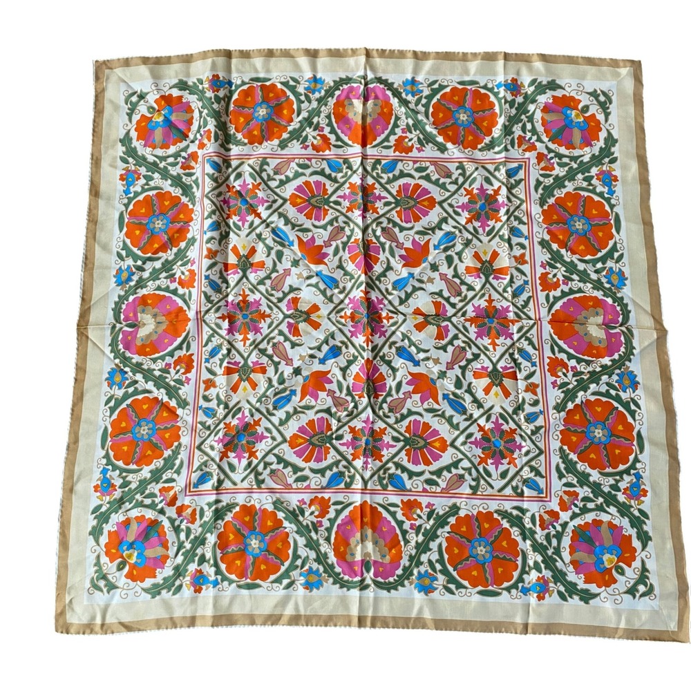 Museum of Fine Arts Boston Silk Scarf Floral Suzani Print Made in Japan Orange